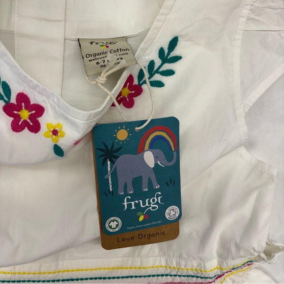 Frugi Rosy Embroidered Dress Size 6-7 NWT Organic Cotton White Flowers - Picture 3 of 5